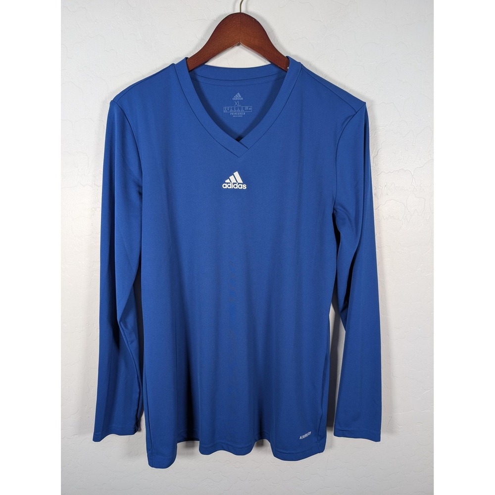 Adidas Shirt Womens XL Blue Long Sleeve V Neck AEROREADY Soccer Training Jersey